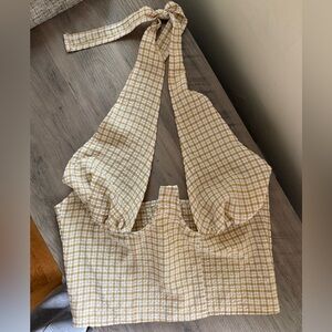 Women’s Sexy Halter Yellow Gingham Summer Top Size Large